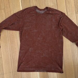 Brown Long Sleeve Tee with Textured Fabric
